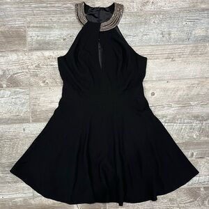 Marciano Black Halter Mini Dress with Flowy Skirt